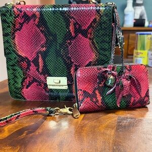 Brahmin Red and Green Snakeskin Crossbody Bag Set